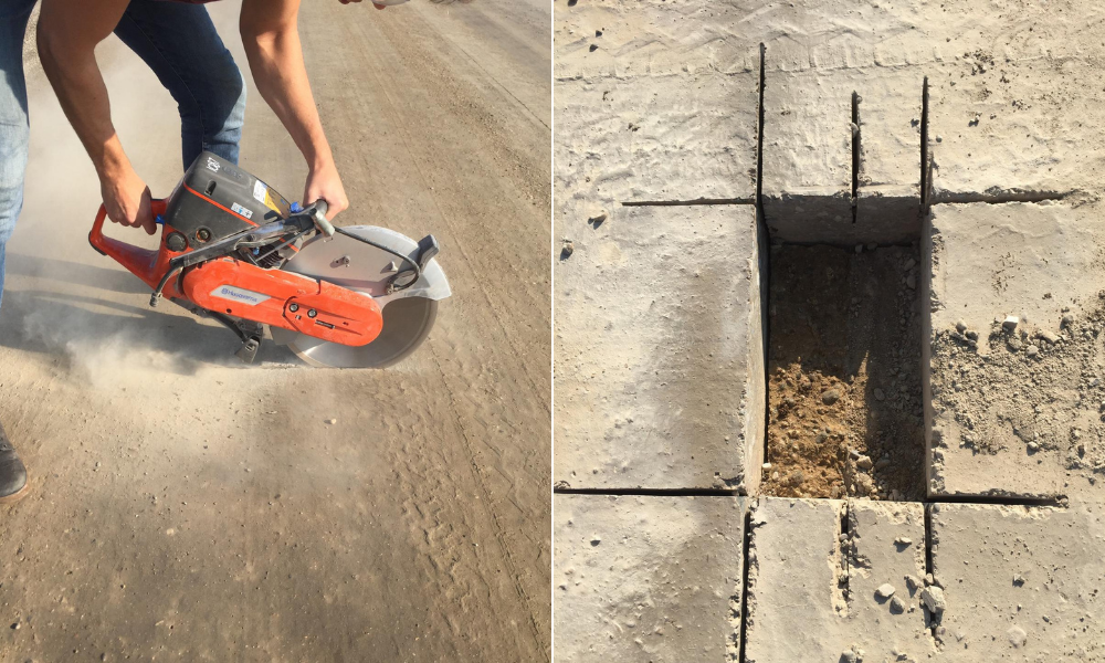 ROAD//STABILIZR® provides exceptional soil stabilization for clay roads since a concrete saw was needed to extract a sample from a road that's been treated by RS.